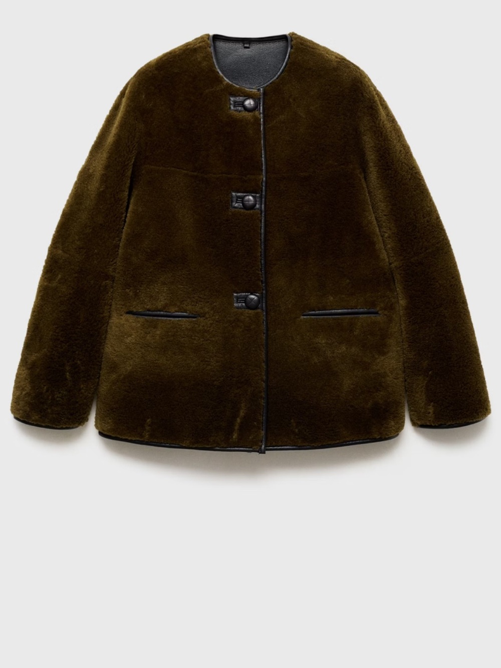 Olive Faux-Shearling Button Jacket - Women